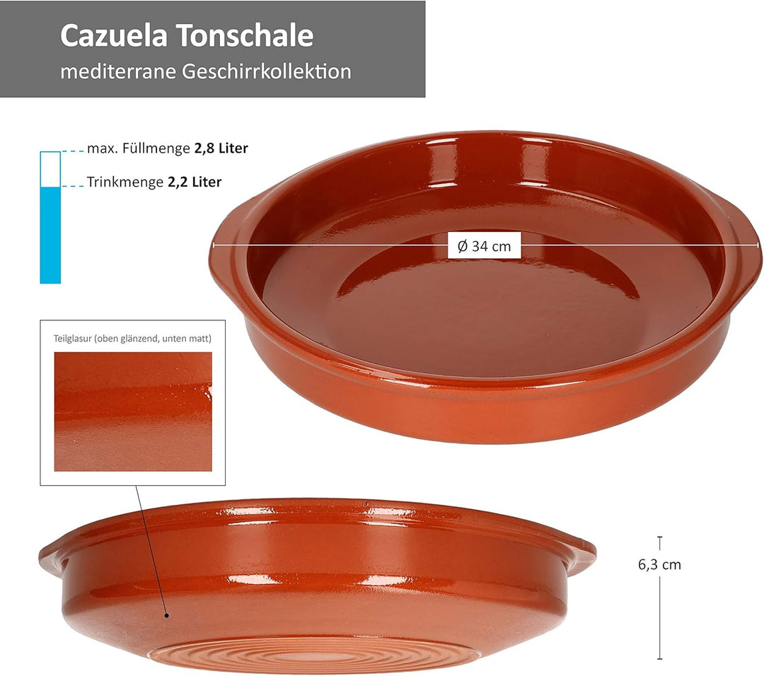 MamboCat Cazuela mit Griff 2er Set Schalen Bernd 2,2l Auflaufform rund 31,5cm aus Ton glasiert Gröss