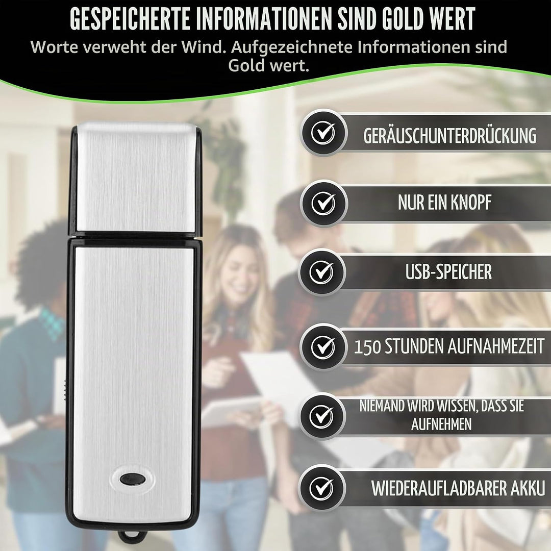 Digitales Diktiergerät, USB, Mini-Sprachaufnahme, Spion, 8 GB, für Meetings, Interviews, Konferenzen