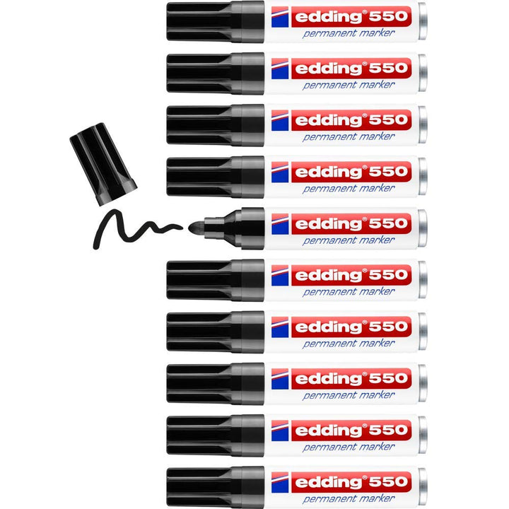 edding 550 Permanentmarker - schwarz - 10 Stifte - Rundspitze 3-4 mm - wasserfest, schnell-trocknend