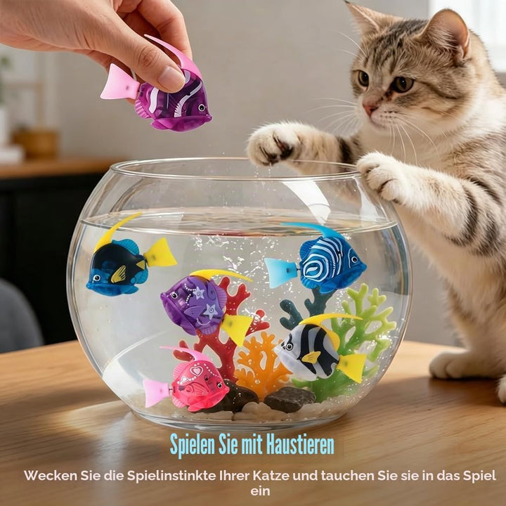 6 Stück Robo Fisch Katze Spielzeug, Elektronischer Haustier Fisch, RoboterFisch mit Leuchtende, Batt
