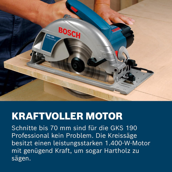 Bosch Professional Kreissäge GKS 190 (Leistung 1400 Watt, Kreissägeblatt: 190 mm, Schnitttiefe: 70mm