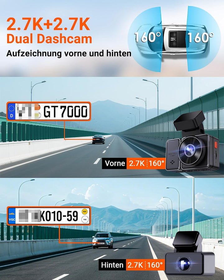 VANTRUE E2 Dual 1944P Dashcam Auto 5GHz WiFi GPS, Wireless- und Sprachgesteuerte Dash Cam vorne hint