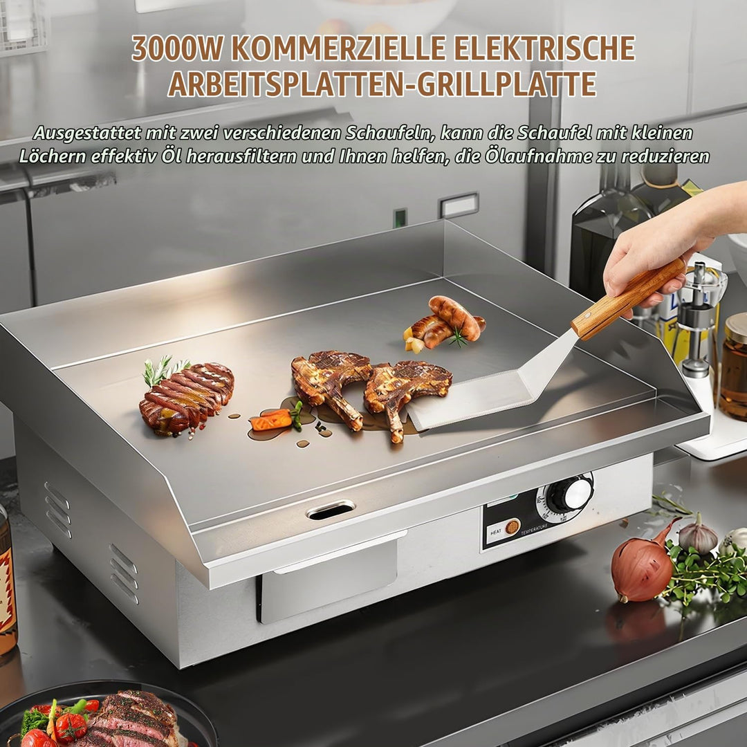 Moongiantgo 22" Kommerzielle Elektrische Grillplatte 3000W, Edelstahl Flachgrill mit abnehmbarer Ölb