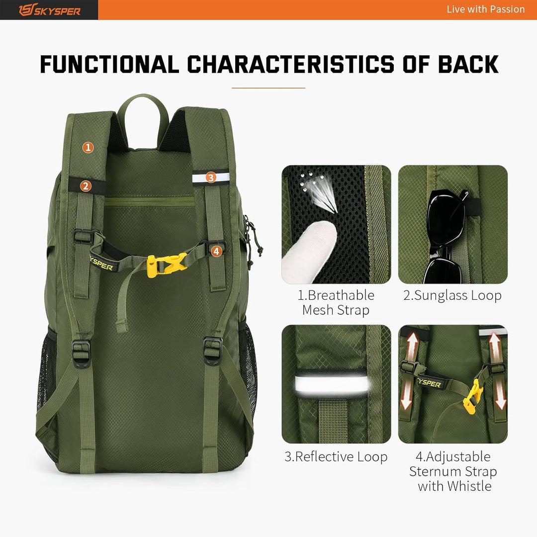 SKYSPER Ultraleichter Faltbarer Rucksack mit Nassfach - Wasserfest und Verstaubarer Daypack für Wand