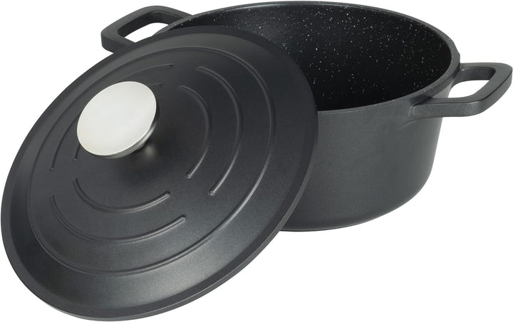 Commichef Runde Kasserolle, Auflaufform, Schwarz, Aluminiumguss, Mit Deckel, 20cm Durchmesser, 2,8 L