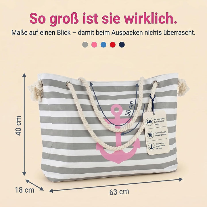 Sonia Originelli XXL Familienshopper Strandtasche Weekender maritim gestreift mit Anker Aufdruck Far