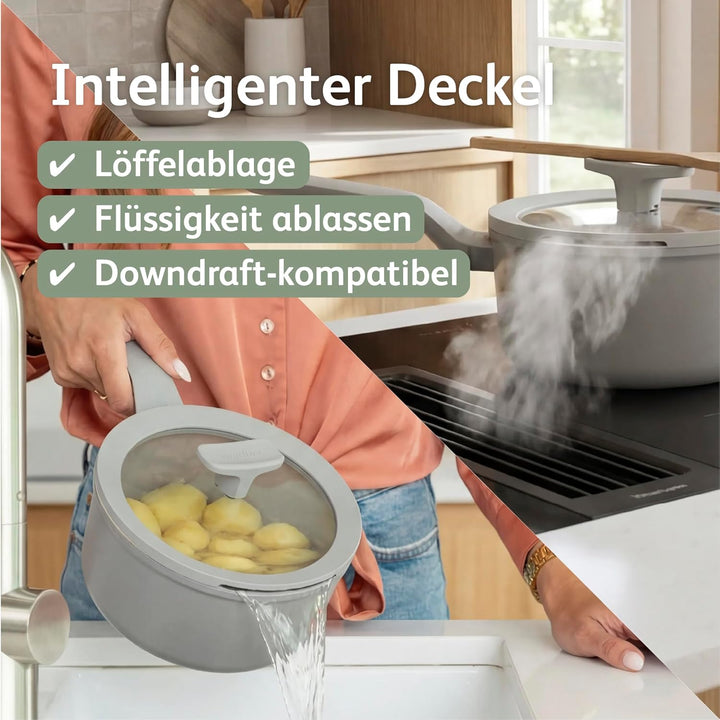 BergHOFF Leo Antihaft Stielkasserolle mit Deckel Balance Moonmist 18cm