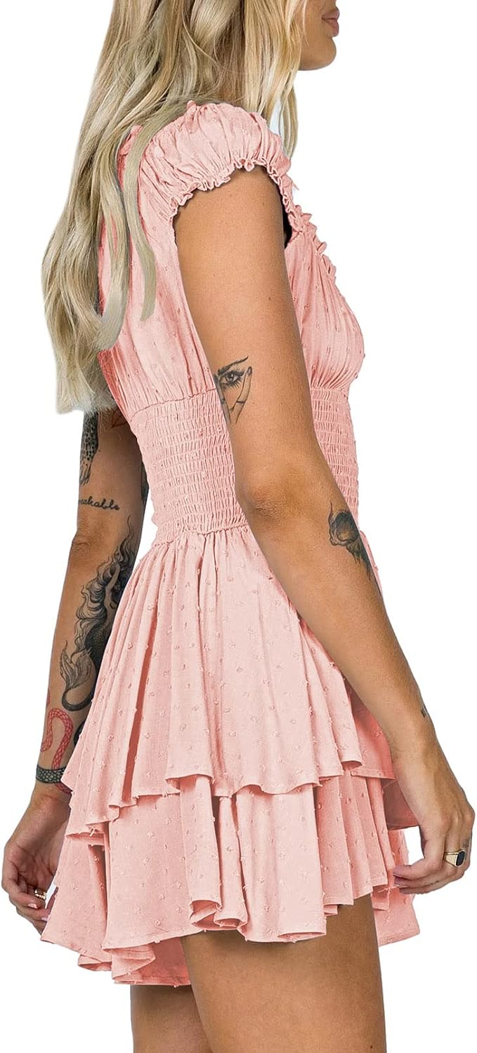 Viottiset Damen Rüschen Shorts Strampler Schulterfrei Swiss Dot Sommer Overalls L Rosa, L Rosa