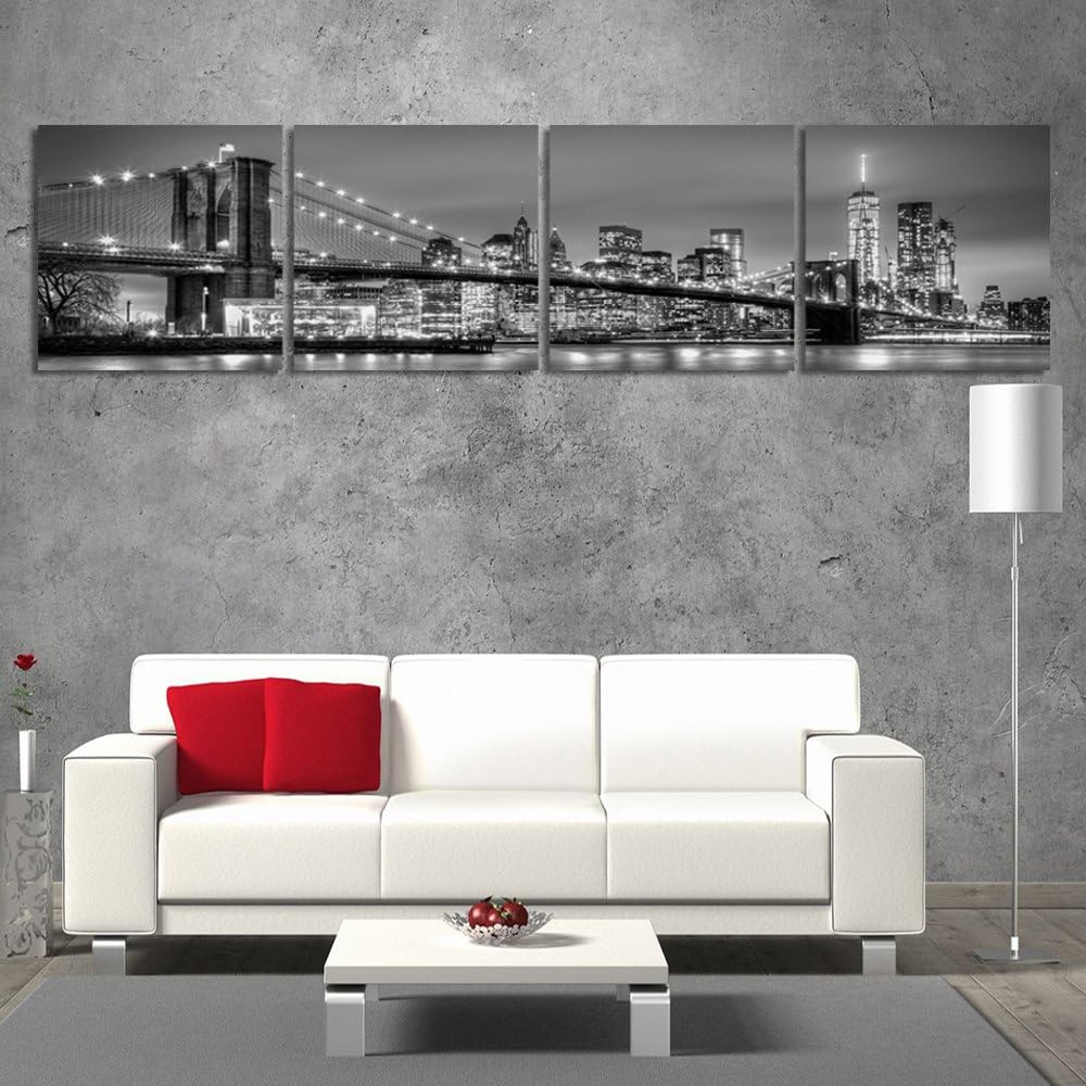Feeby Frames Leinwandbild Bilder Wand Bild 4 Teile Panoramabild Wandbilder Kunstdruck 20x80 cm BROOK