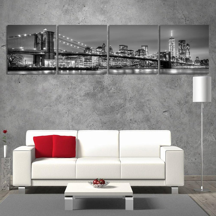 Feeby Frames Leinwandbild Bilder Wand Bild 4 Teile Panoramabild Wandbilder Kunstdruck 20x80 cm BROOK