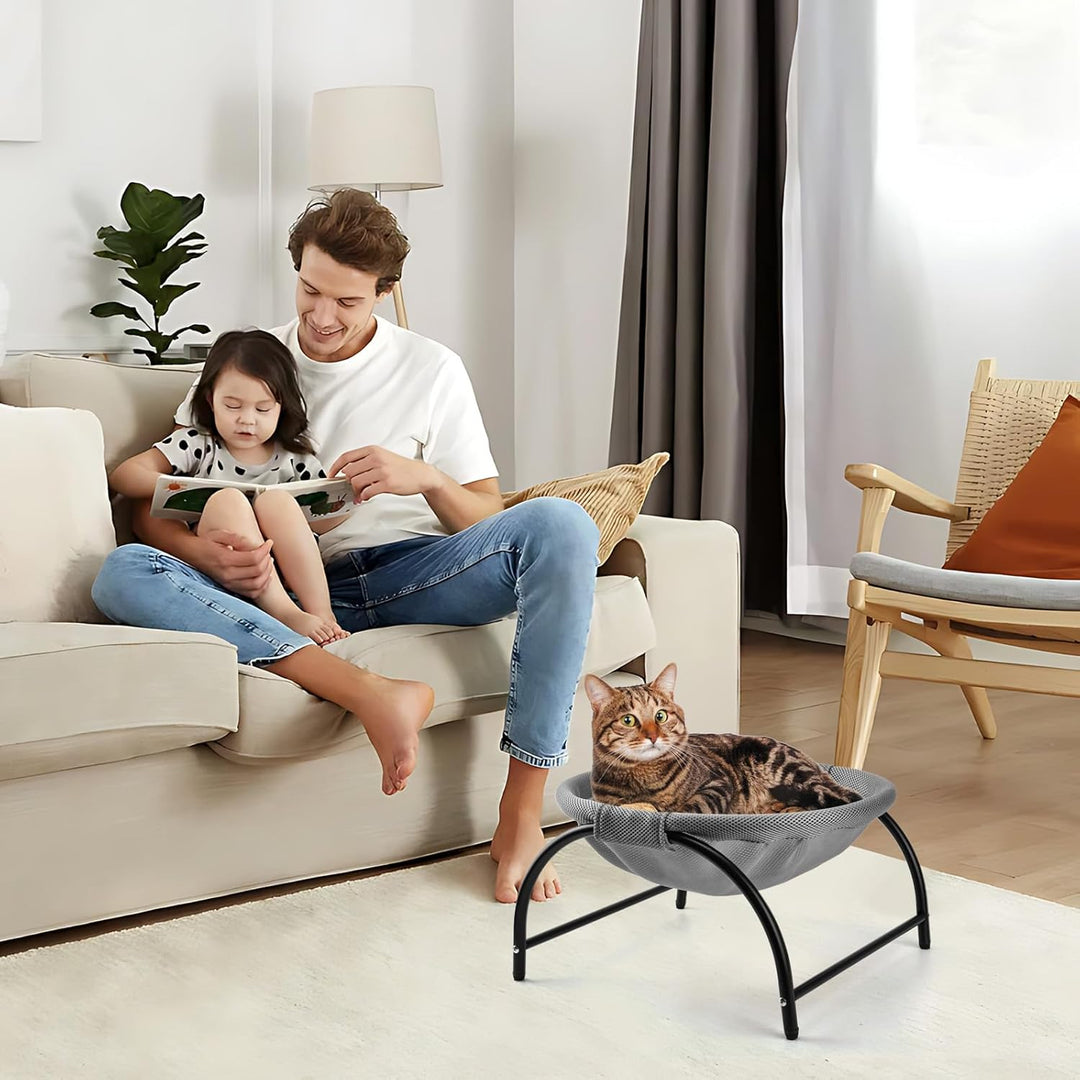Katzenhängematte Outdoor, Erhöhter Katzenbett mit abnehmbarem, Waschbarem Netzstoff, Stehend Hängema