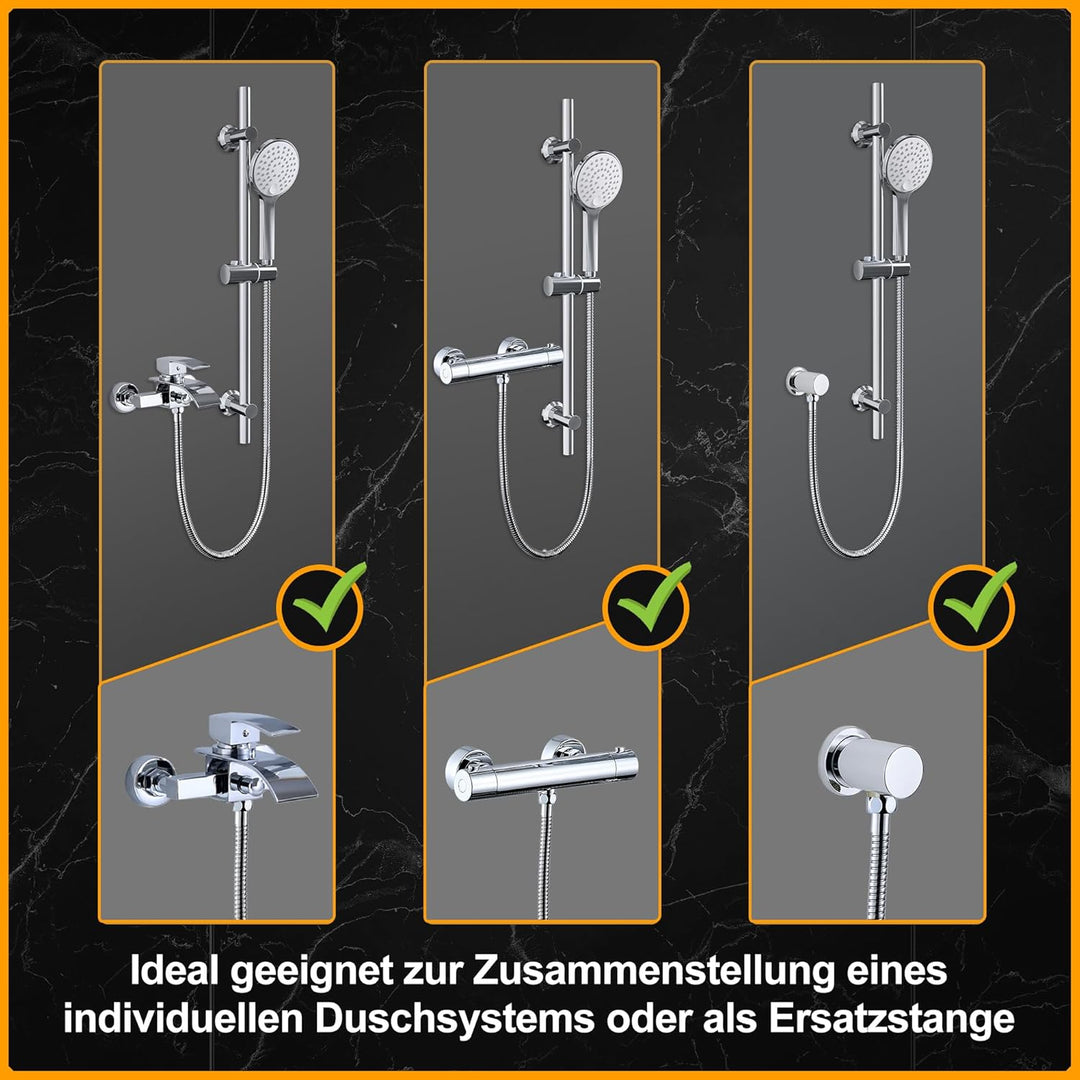 Görbach Duschset Duschbrause mit Schlauch und Halterung, Brausestangeset 0.7m Chrom Duschstange mit