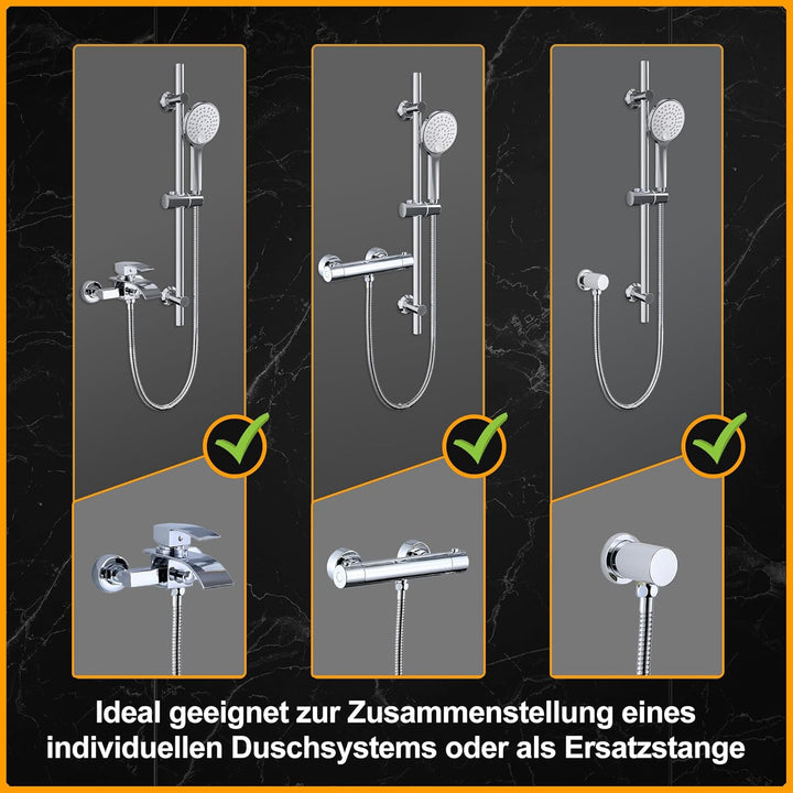 Görbach Duschset Duschbrause mit Schlauch und Halterung, Brausestangeset 0.7m Chrom Duschstange mit