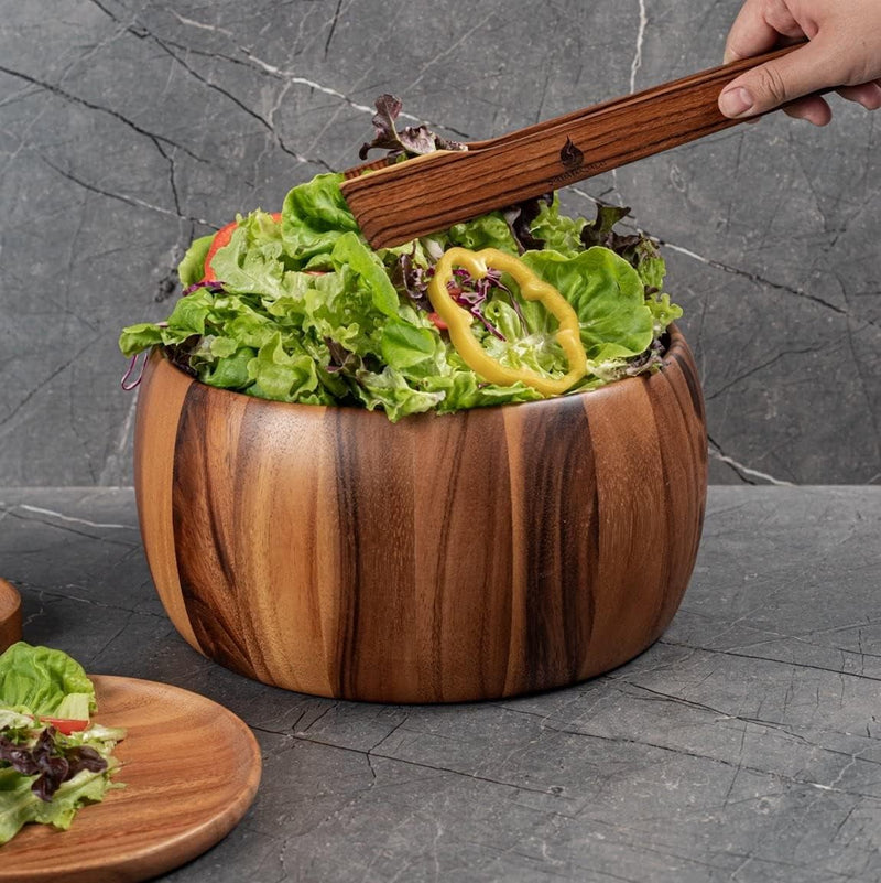Premium Salatzange aus geöltem Teak-Holz [30cm], Funktionale moderne Kochzange für nachhaltiges Koch