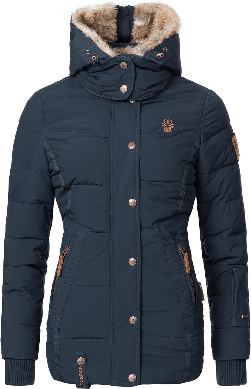 MARIKOO Damen Winterjacke warme Steppjacke mit Kunstfell Innenfutter Nekoo XS-3XL S Blau, S Blau
