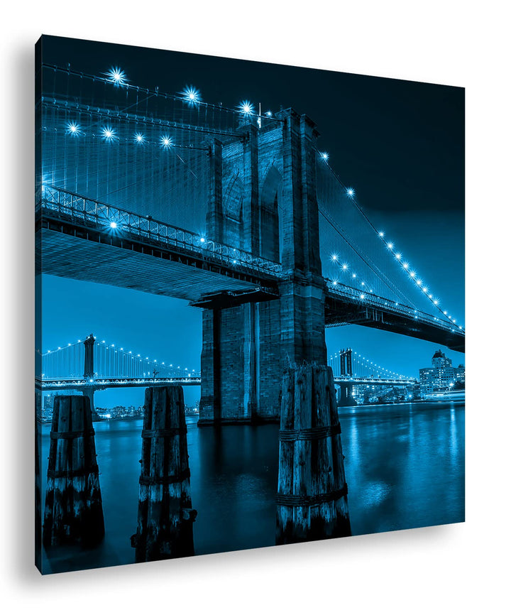 deyoli Brooklyn Bridge in New York Format: 60x60 Effekt: Monocrome Blau als Leinwand, Motiv fertig g