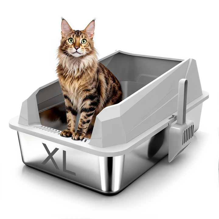 Edelstahl Katzentoilette mit Deckel, Hohe Wände, Grosse Katzen | Mehrkatzenhaushalte, Auslaufsicher,