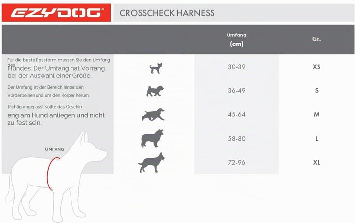 EzyDog Anti Zieh Geschirr Hund - Crosscheck Hundegeschirr für Kleine, Mittelgrosse und Grosse Hunde,