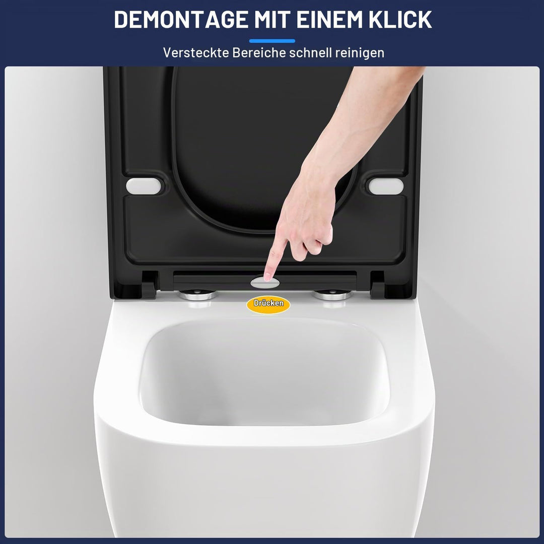 YEAUPE RPO Toilettendeckel mit Absenkautomatik Eckig [KURZ],WC Sitz Quick-Release zur einfachen Rein