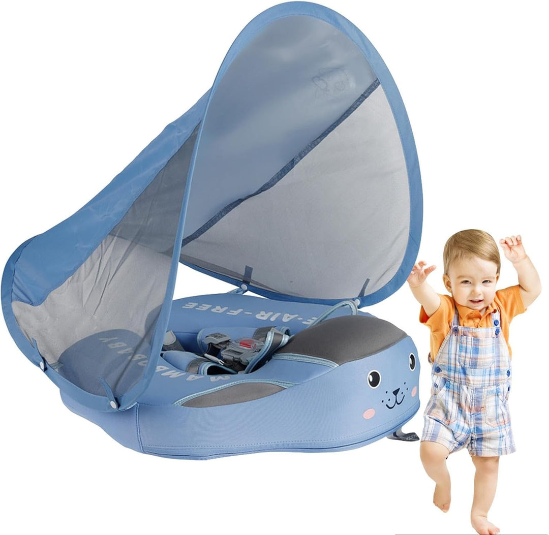Baby Schwimmring Mit Abnehmbarem Sonnendach, Baby Schwimmtrainer Ab 3 Monate Mit Verstellbare Schult
