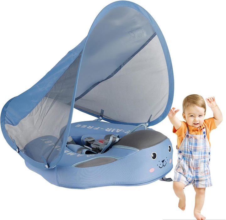Baby Schwimmring Mit Abnehmbarem Sonnendach, Baby Schwimmtrainer Ab 3 Monate Mit Verstellbare Schult