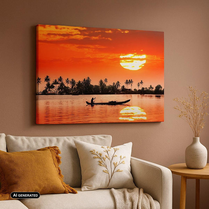 Bilder auf Leinwand Kanal boot kultur sonnenuntergang Leinwandbild 70x50cm Wandbilder Dekoration Woh