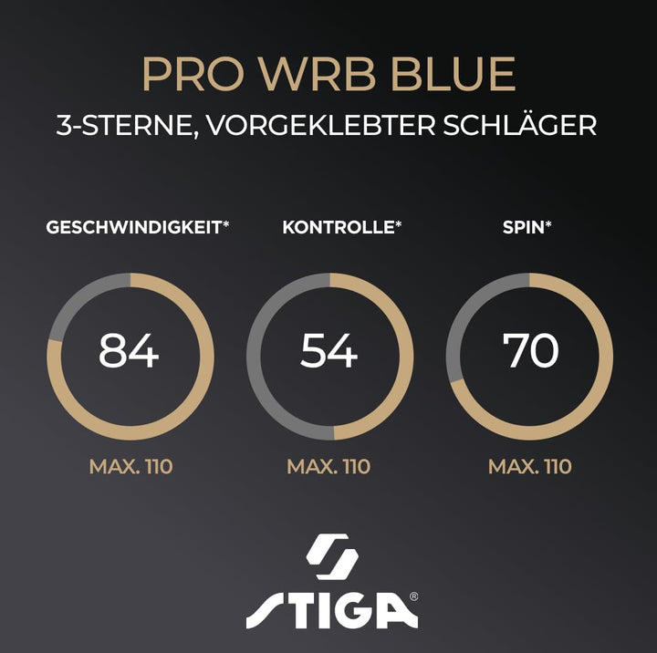 STIGA Tischtennisschläger Pro WRB Blue Edition - 3-Sterne Tischtennis Schläger mit Blauem Belag