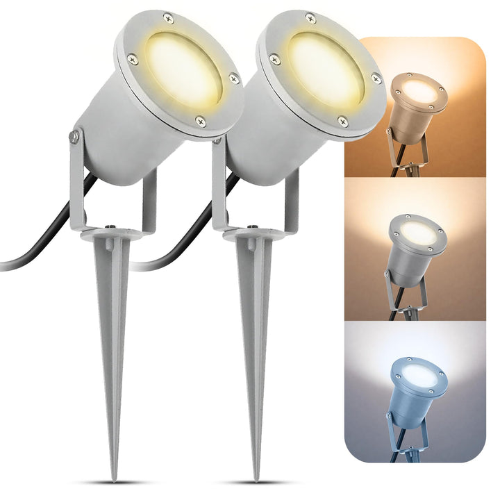 SSC-LUXon 2 Stück LED Gartenstrahler mit Erdspiess für aussen - mit 3W GU10 LED warmweiss - Gartenle