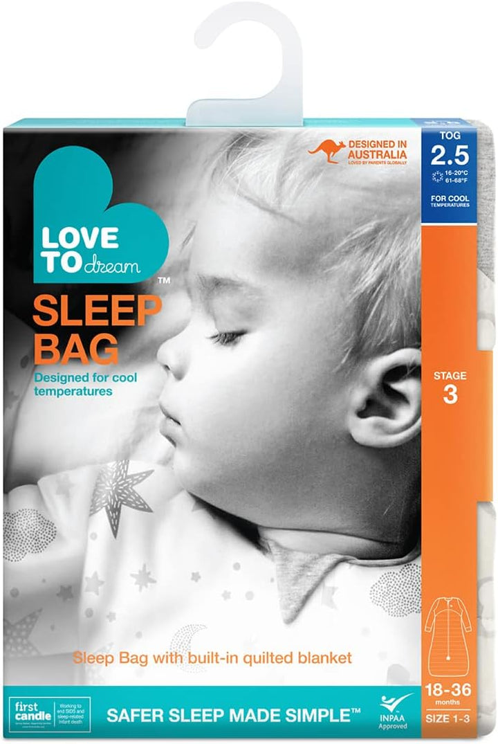 Love To Dream Schlafsack, 18-36 Monate, integrierte Steppdecke für kühle Temperaturen (16-20°C), sta