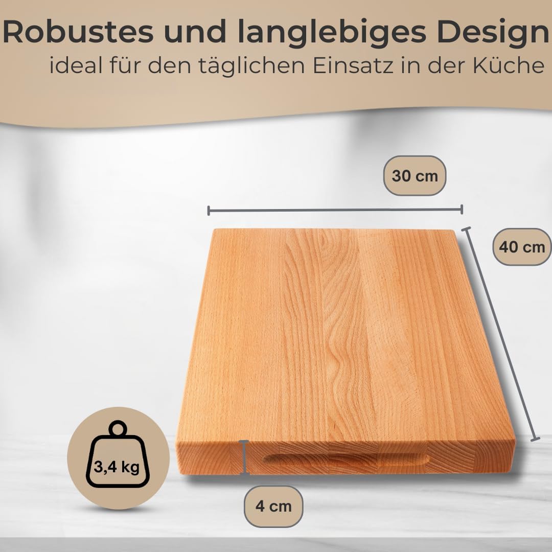 Hackbrett Schneidebrett Made in EU aus Buche 40x30x4 cm Holzbrett Küchenbrett Schneidbett nachhaltig