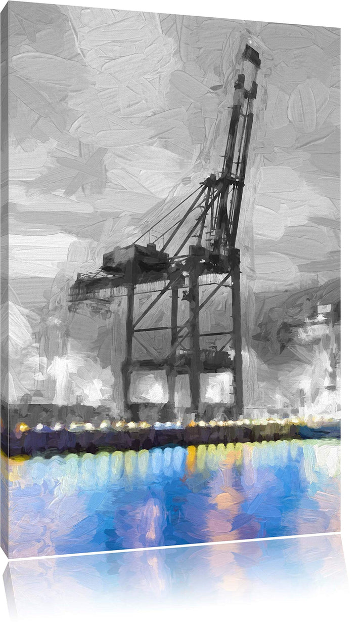 Riesger Hafen mit Kran Format: 100x70 auf Leinwand, XXL riesige Bilder fertig gerahmt mit Keilrahmen