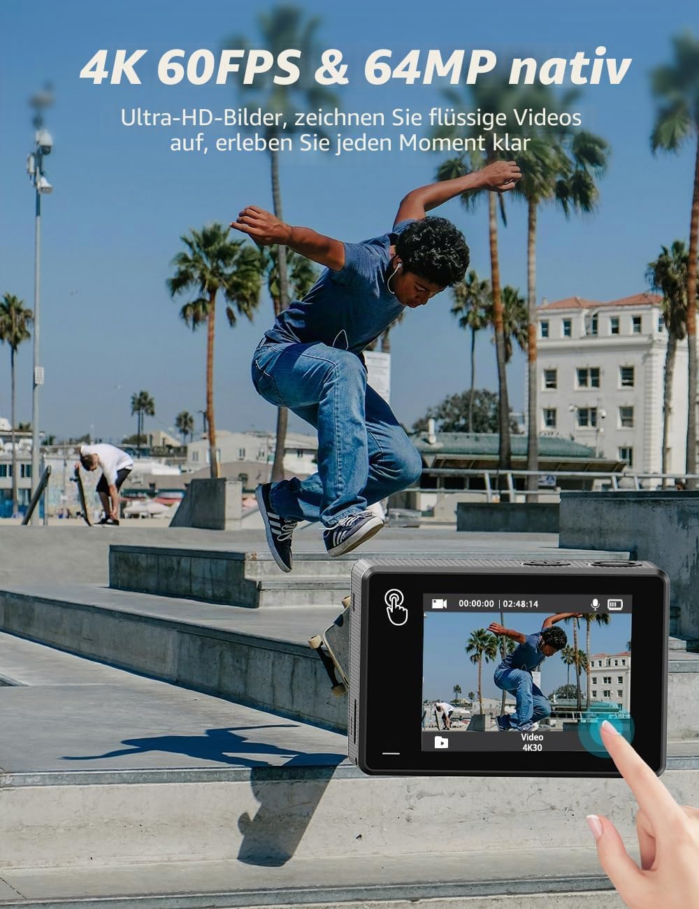 Apexcam X80Pro mit 128G Karte Action Cam 4K60FPS 48MP mit Doppelbildschirme EIS Stabilisierung WiFi