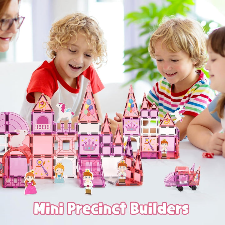 Magnetische Fliesen Set, 3D Märchen-Schloss in Pink, Magnetkacheln für Kinder ab 3 Jahren, STEM Baus