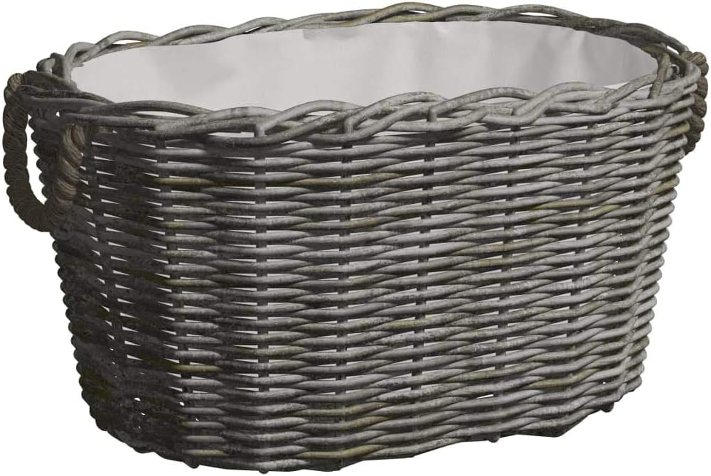 Tidyard Holzkorb mit Tragegriffen 60x40x28 cm Grau Weide Kaminholzkorb Weidenkorb Kaminkorb Aufbewah