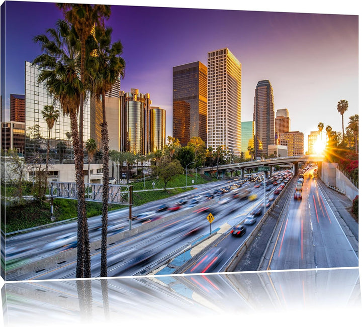 Pixxprint Strassenverkehr in Los Angeles, Format: 100x70 auf Leinwand, 100x70