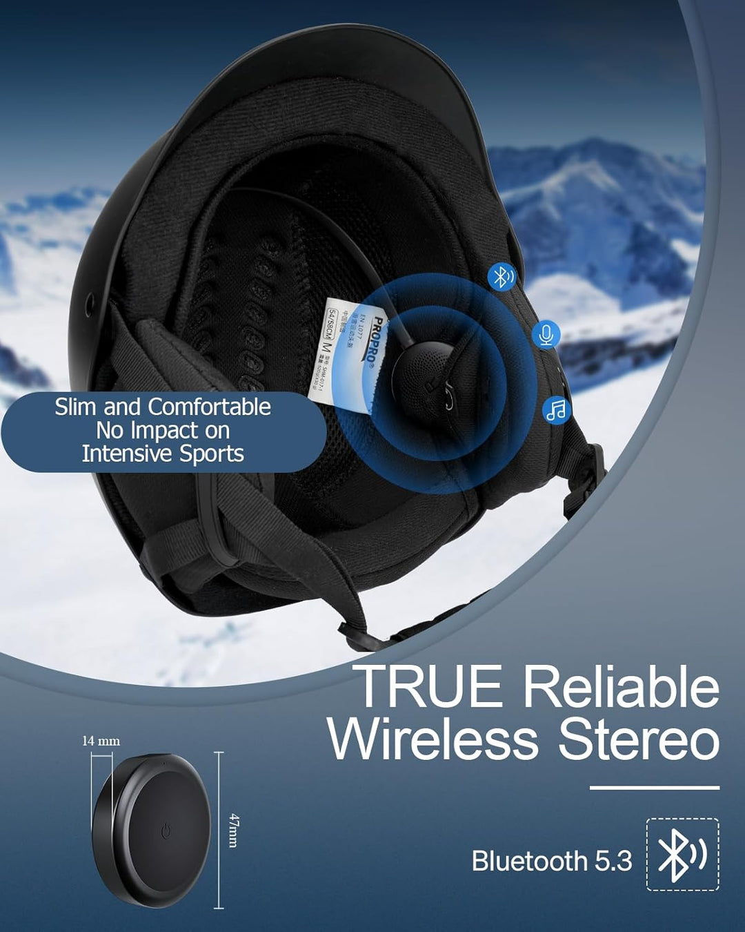Doohoeek Kabellose Helmkopfhörer für Ski, Bluetooth Headset mit integriertem Mikrofon & IPX5 Wassers