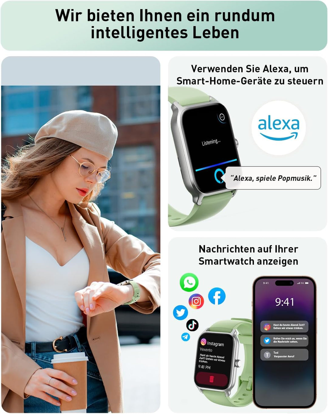 Gydom Smartwatch Damen mit Telefonfunktion 1.8" Alexa Integriert Fitnessuhr 100+ Sportmodi, Pulsmess