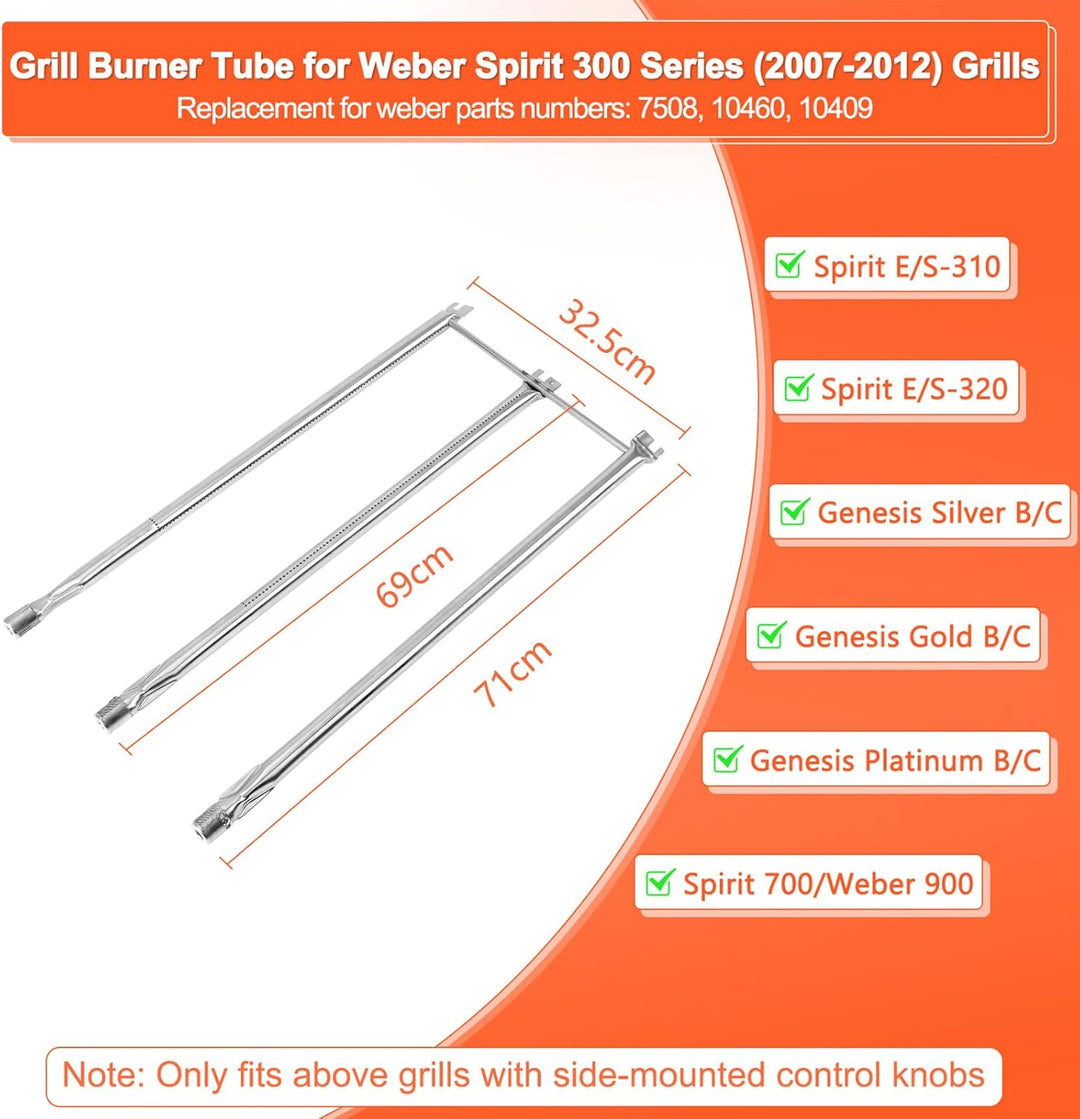 GFTIME 7508 71CM Brenner Ersatzteil für Weber Spirit E310 E320 (2007-2012 mit seitlichen Brennerknöp