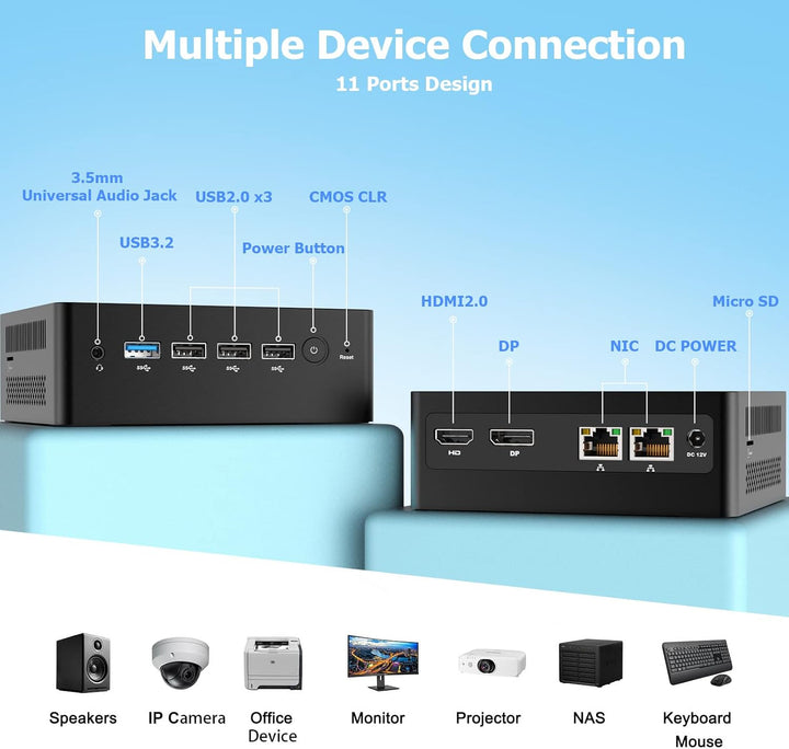 AWOW Mini PC Wi-11 Pro Gen12 N100 Quad Core 3.40GHz, 16GB DDR5 4800MHz 512GB M.2 SSD Mini Desktop Co