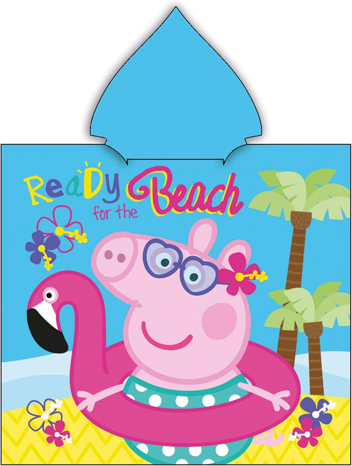 Peppa Wutz Pig Kinder Kapuzen Bade-Poncho Beach 60 x 120 cm 100% Baumwolle Veloursqualität Sunny Pon