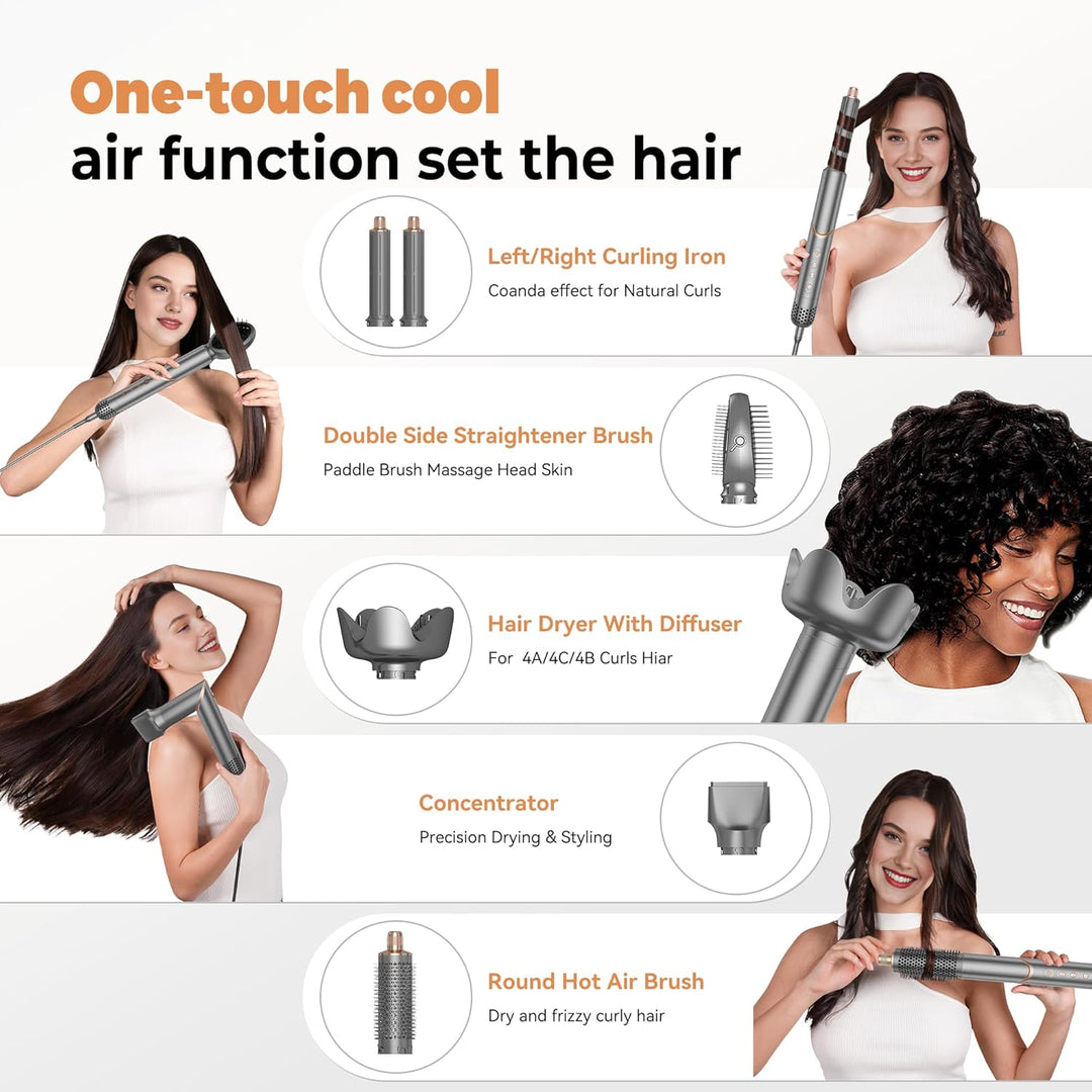 OKWRAP Hair Styler Set, Haarstyler 6 in 1, Multistyler Haare 110000 U/MIN mit Rundbürste Föhn, Diffu