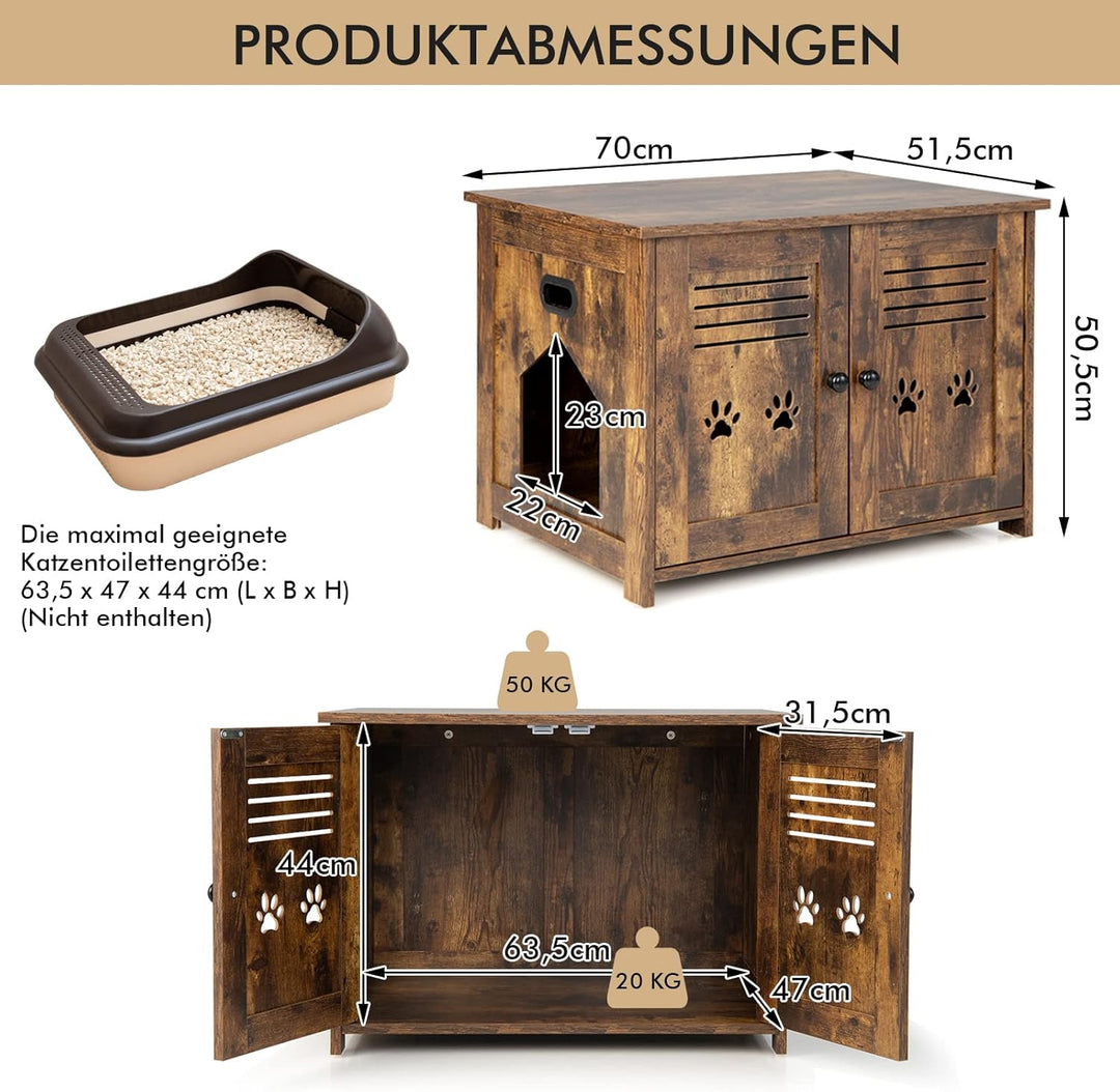 COSTWAY Katzenschrank Katzentoilette, Katzenhöhle mit 2 Türen & Eingang, Katzenhaus Katzenklo Schran