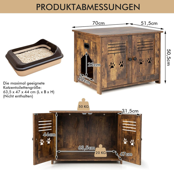 COSTWAY Katzenschrank Katzentoilette, Katzenhöhle mit 2 Türen & Eingang, Katzenhaus Katzenklo Schran