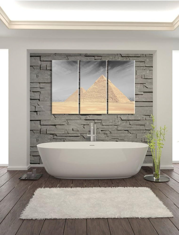Pixxprint Pyramiden von Gizeh als Leinwandbild/Grösse: 3 Teilig (120x80 cm) cm/Wandbild/Kunstdruck/f