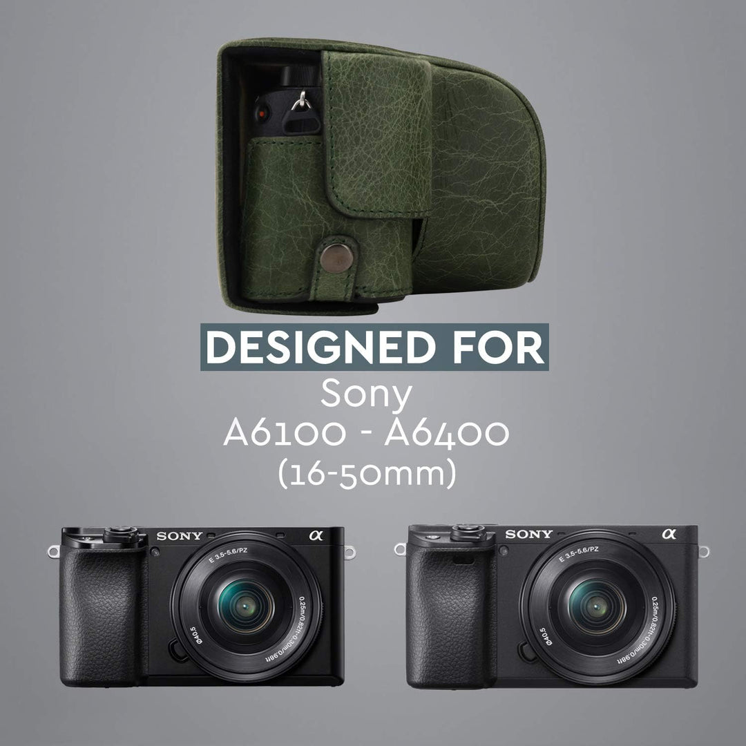 MegaGear MG1649 Ever Ready Kameratasche aus echtem Leder, kompatibel mit Sony Alpha A6100, A6400 (16