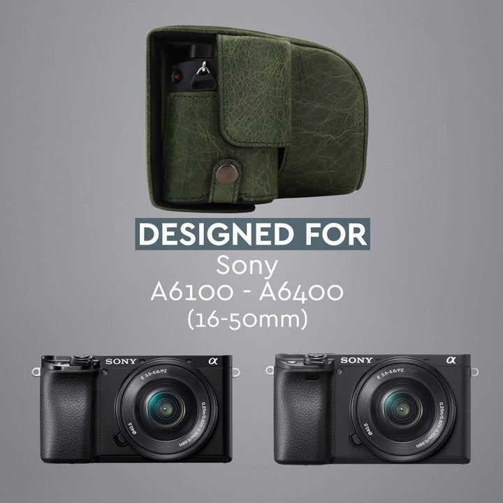 MegaGear MG1649 Ever Ready Kameratasche aus echtem Leder, kompatibel mit Sony Alpha A6100, A6400 (16