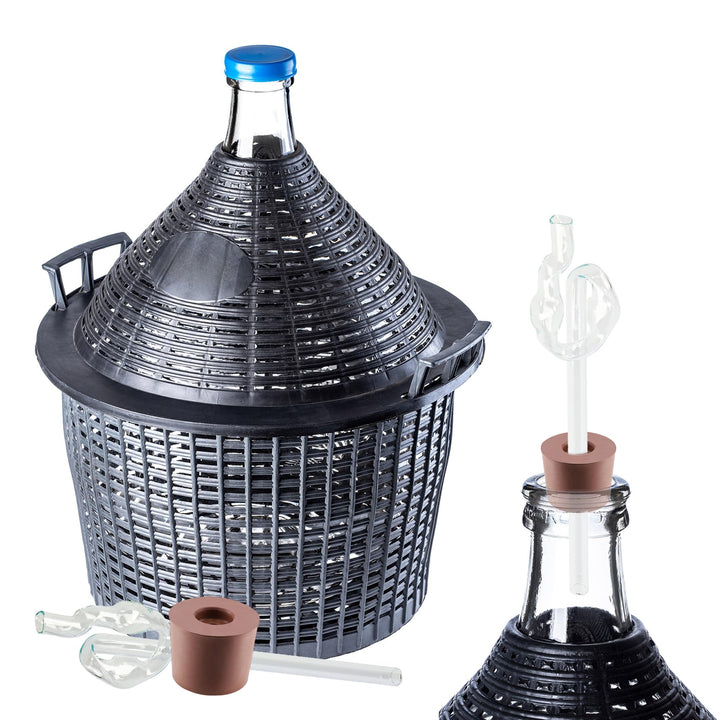 KADAX Glasballon-Set 25L, Gärballon mit Kunststoffkorb und Gärzubehör, Gummi-stopfen, Gärröhrchen, s
