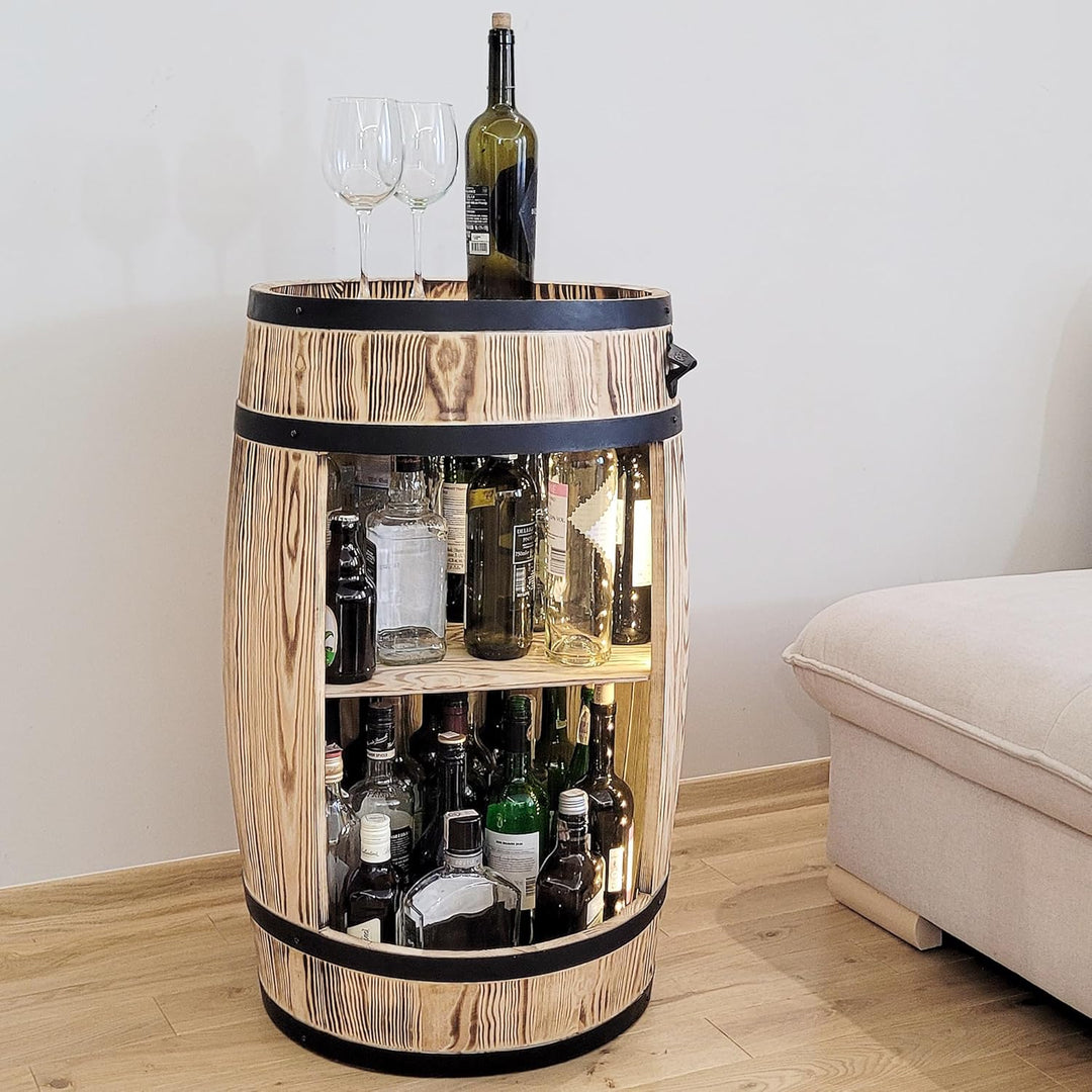weeco Holzfass Hausbar mit LED Leuchten - Barschrank - Weinfass als Weinregal - Weinschrank im Retro