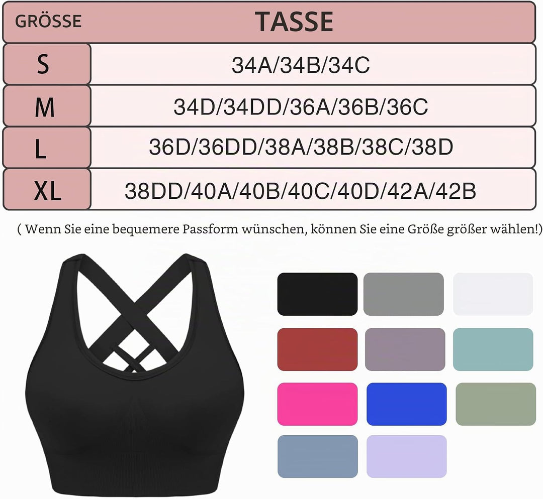 Sport BH Damen Push up, Sports Bra Ohne Bügel Sport BH Rückenfrei, mit Breiten Trägern für Besseren