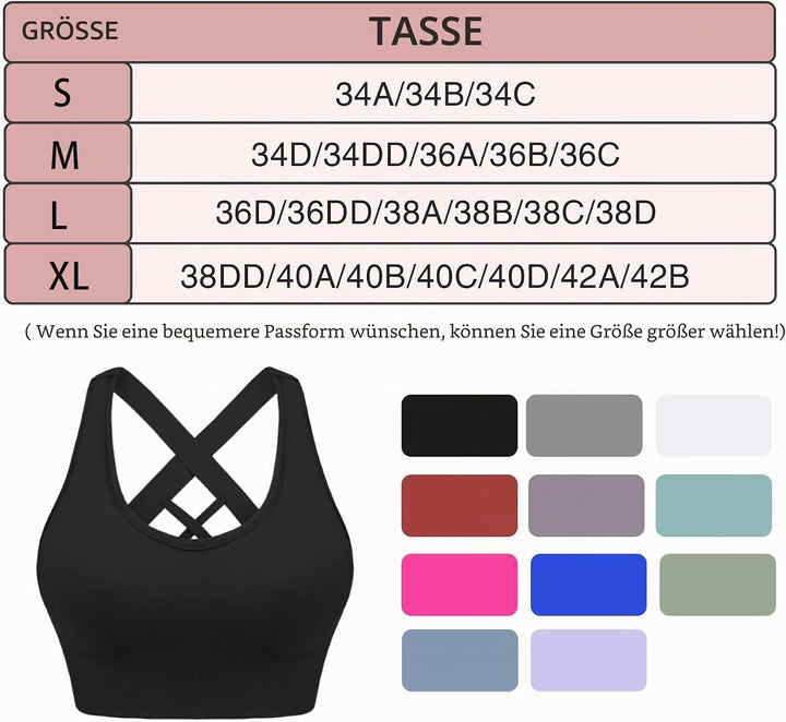 Sport BH Damen Push up, Sports Bra Ohne Bügel Sport BH Rückenfrei, mit Breiten Trägern für Besseren